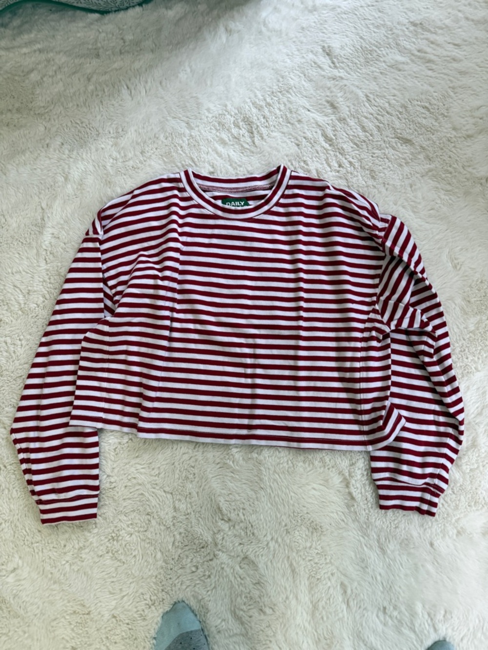 Daily Drills Red and White Striped Long Sleeve Crop Top